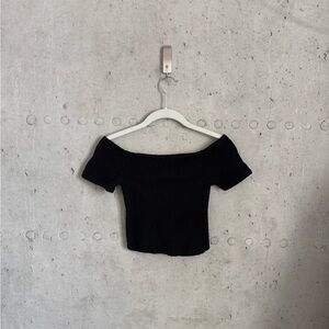 EXPRESS SMOCKED OFF THE SHOULDER CROP